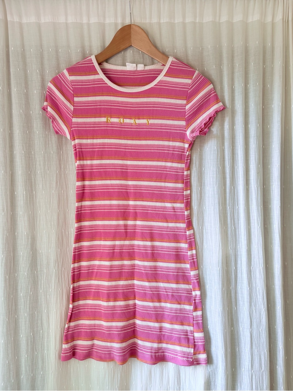 Roxy Pink White and Yellow Striped Ribbed Girls Dress